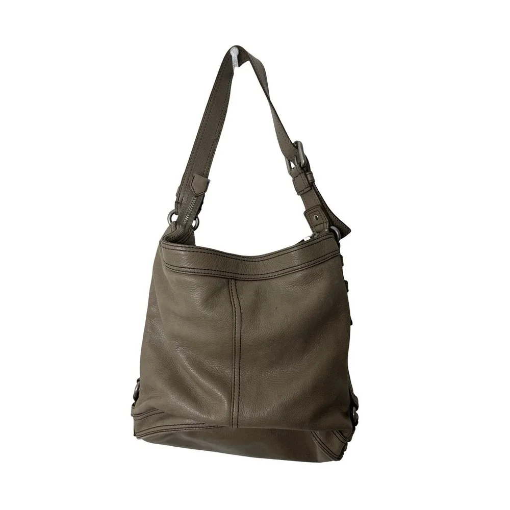 Vintage Fossil Maddox gray Leather Bucket Bag Y2K Hobo Shoulder Purse